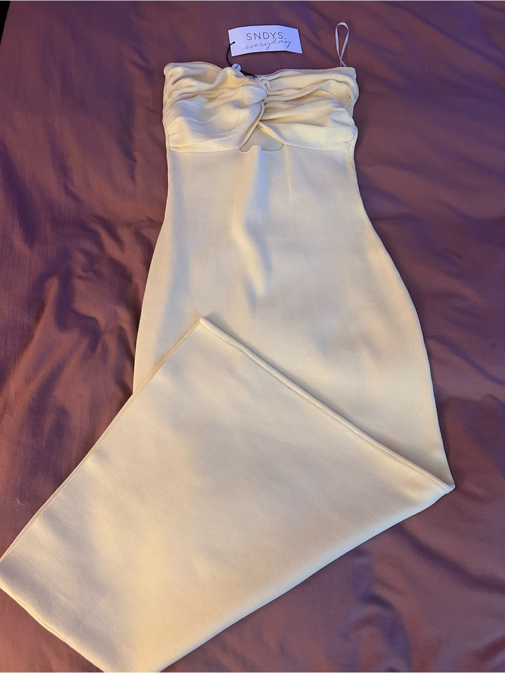 SNDYS Everyday Strapless Twist-Front Yellow Dress